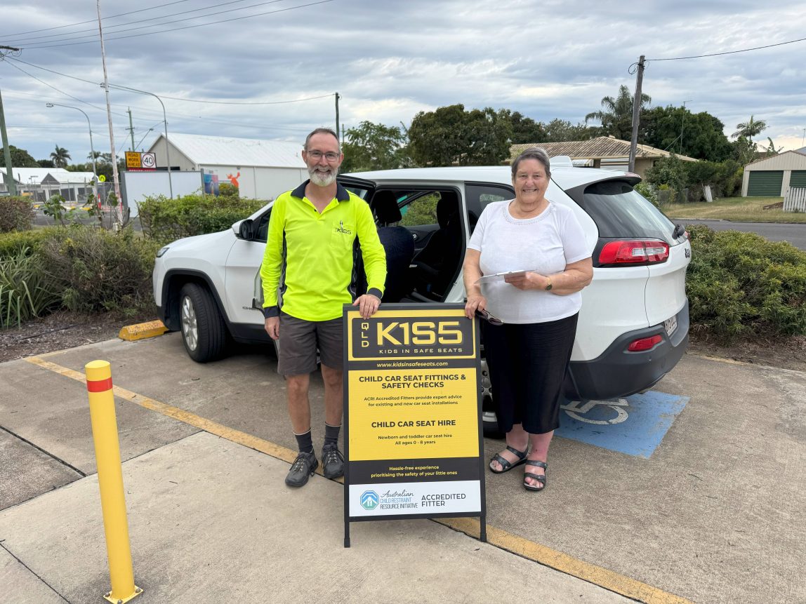 Kids in Safe Seats Returns to Bundaberg Neighbourhood Centre 1 Ruth Cann and Tim Reynolds at Kids in Safe Seats