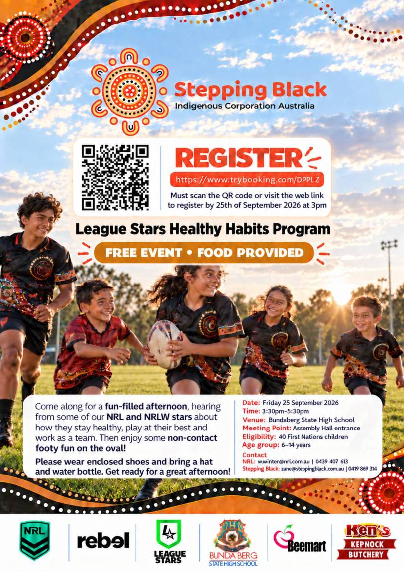 League Stars Healthy Habits Program – Free School Holiday Event 4 League Stars Healthy Habits - NRL and Stepping Black